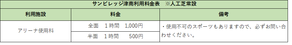 サンビレッジ津南利用料金